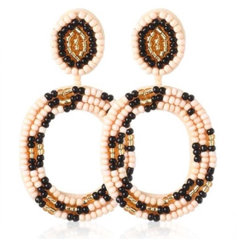 Boho Seed Bead Drop Earrings Animal Print